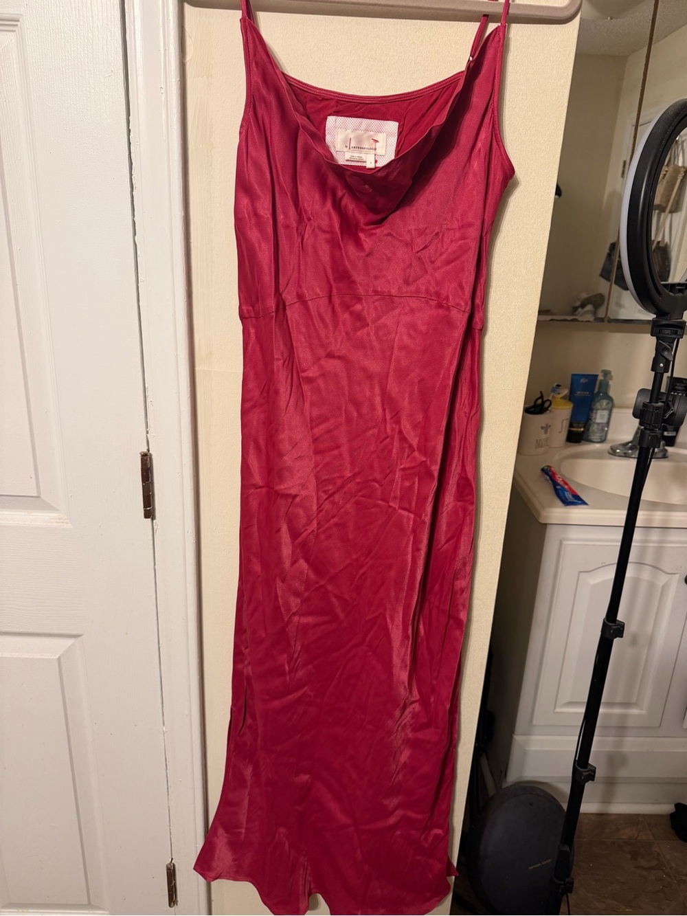 Anthropologie Silk Slip Dress in Raspberry